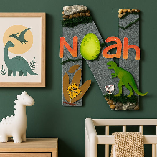 Personalized Dinosaur Nursery Wall Letter | Custom Name Decor for Kids Room | Handmade Gift for Baby Boys