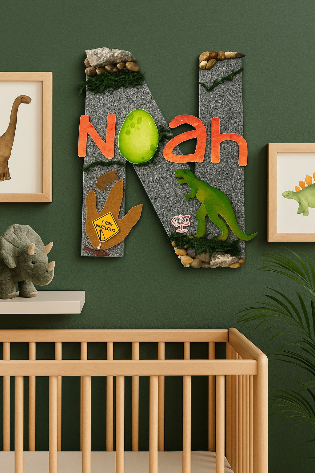 Personalized Dinosaur Nursery Wall Letter | Custom Name Decor for Kids Room | Handmade Gift for Baby Boys
