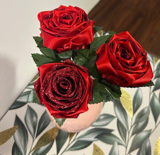 Small Red Glitter Ribbon Rose Bouquet