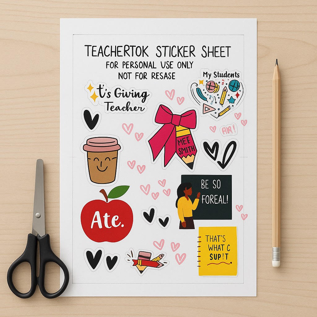 TeachTok Inspired Sticker Pack | Trendy Teacher Stickers | Physical Product