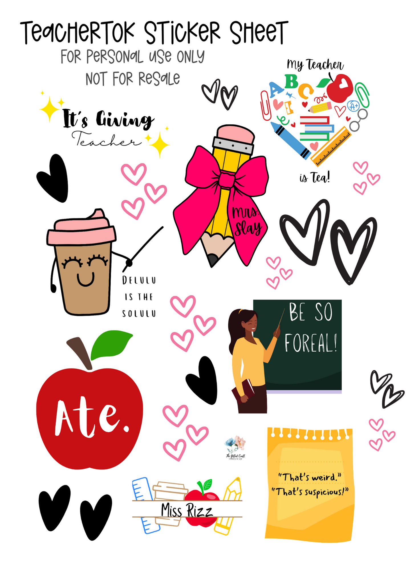 TeachTok Inspired Sticker Pack | Trendy Teacher Stickers | Physical Product
