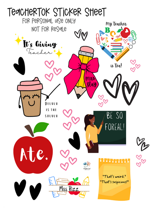 TeachTok Inspired Sticker Pack | Trendy Teacher Stickers | Physical Product