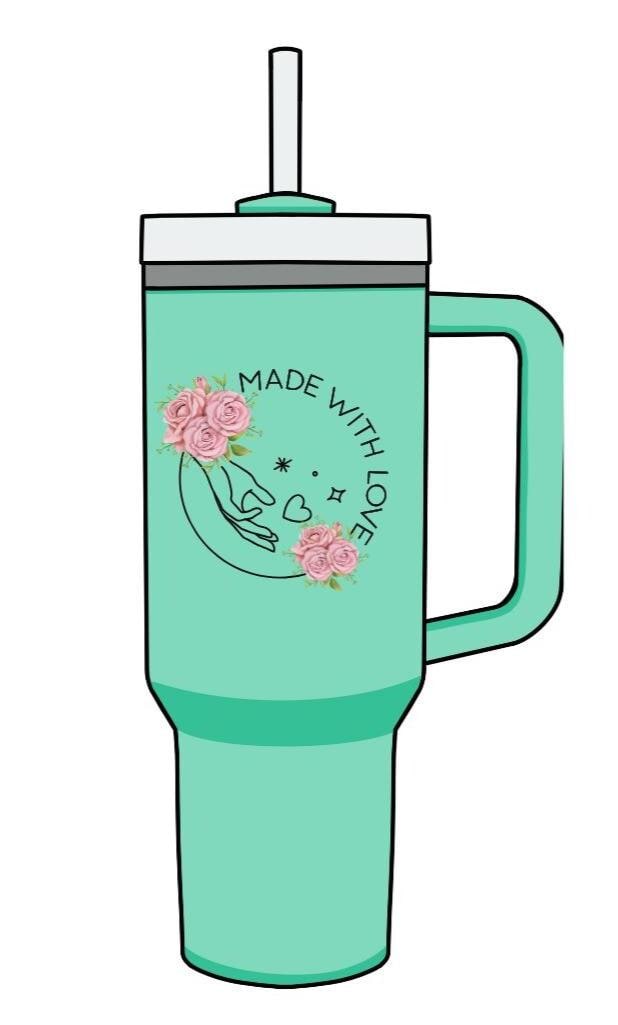 Made with Love Floral Sticker | Hand & Flower Digital PNG for Branding, Packaging, Crafts