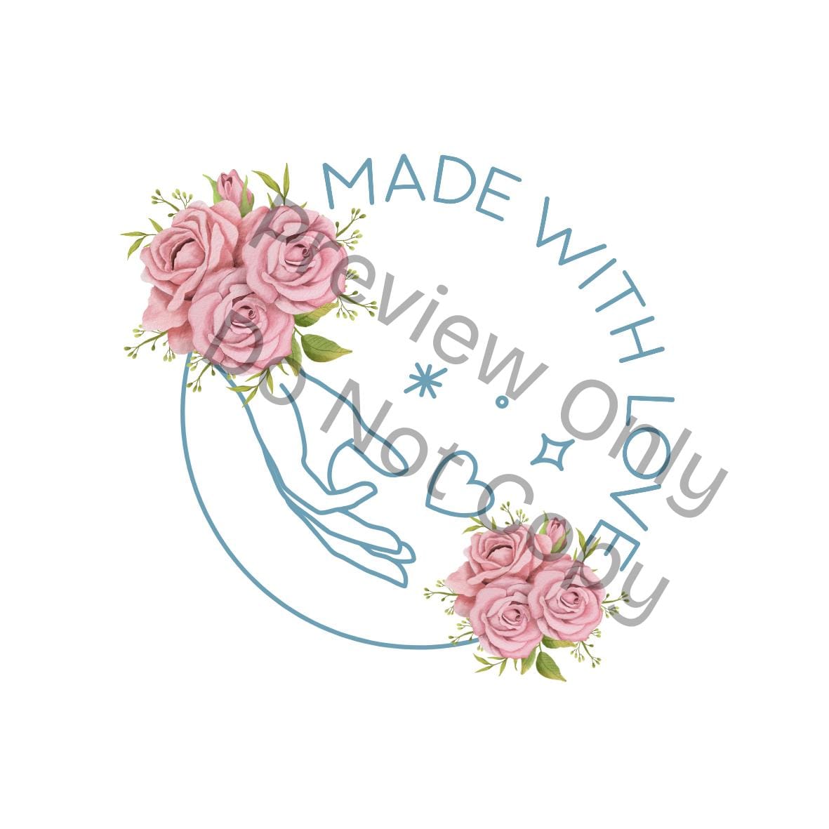 Made with Love Floral Sticker | Hand & Flower Digital PNG for Branding, Packaging, Crafts